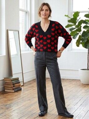 MOLLY BRACKEN- Knit Black and Red Hearts Sweater